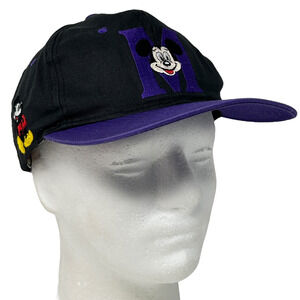 Vintage 90s Mickey Mouse M Cap Hat Black Walt Disney Snapback Fresh Caps 6 Panel
